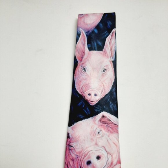 RALPH MARLIN Pig Novelty Design Pattern 1989 Retro Men's Necktie Neck Tie - Picture 4 of 11